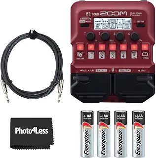 Zoom B1 FOUR Guitar MultiEffectsプロセッサ + プレミアム Max AA (4パック) + 楽器ケーブル 10フィート