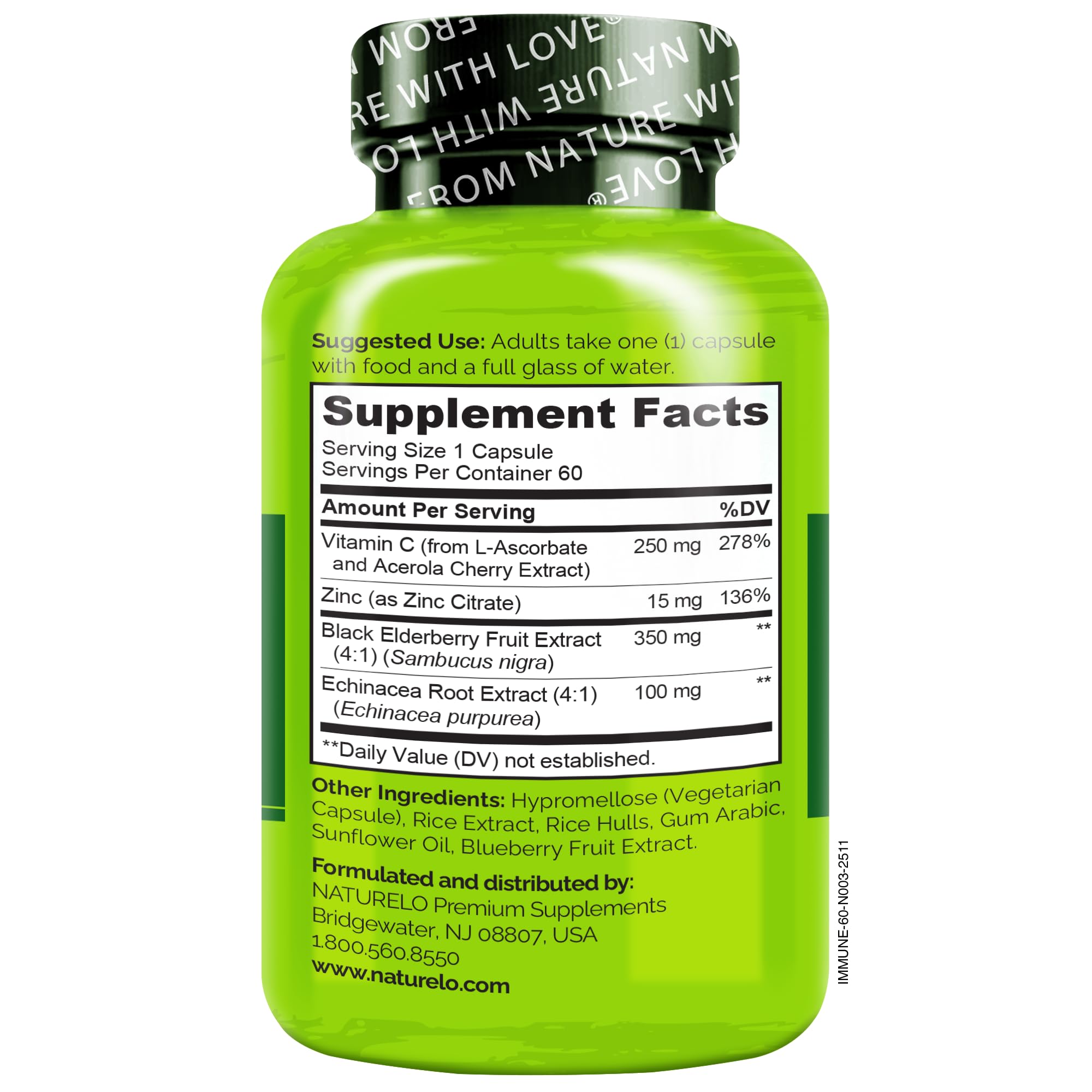 NATURELO Immune Support Supplement, Elderberry Vitamin C, 60 Vegan Capsules — Amazon image 3