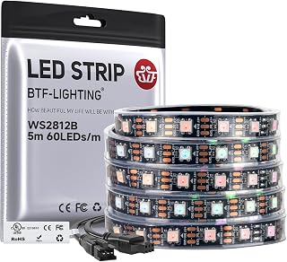 BTF-LIGHTING WS2812B IC RGB LED Strip,UL Listed,DC5V 16.4FT 300LED IP67 | Pure Gold Wires Black PCB Individually Addressable 5050SMD for DIY Chasing Color Project(No Adapter or Controller)