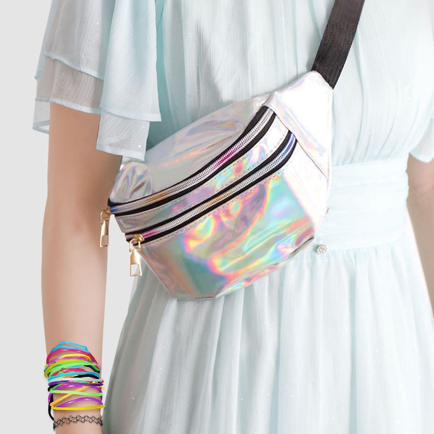 Sac À Taille 1 Morceau, Verres De 1 Morceau, Bracelet De 10 Pièces, Colliers 3 Pièces Et Bandeau 1 Pièce, Accessoires Rétro, Fournitures De Pansement De Fête, Accessoires pour Femmes.