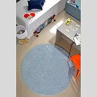 Kit Com Tapete Redondo 1 Metro E 1 Passadeira 50x100 17MM Antiderrapante Toque Macio e Visual Moderno Para Corredor Sala Quarto Escritório Closet (AZUL BB)