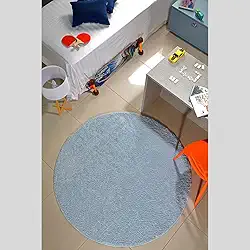 Kit Com Tapete Redondo 1 Metro E 1 Passadeira 50x100 17MM Antiderrapante Toque Macio e Visual Moderno Para Corredor Sala Quarto Escritório Closet (AZUL BB)