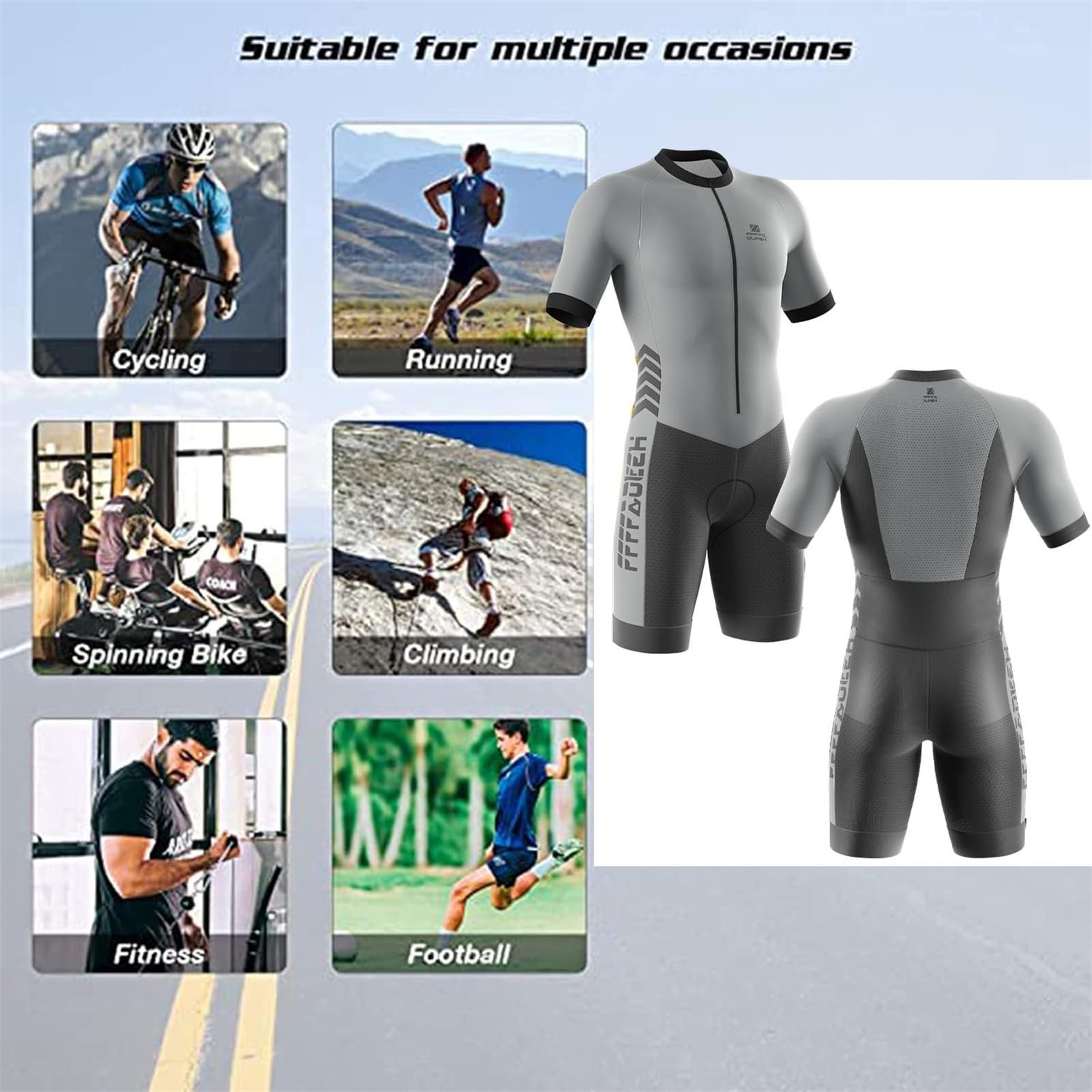 2024 Nuovi Tuta da triathlon da uomo, Ciclismo Body Skinsuit All'aperto Sportswear Abbigliamento Triathlon with Gel Pad per Nuoto/Corsa/Ciclismo, con imbottitura in gel