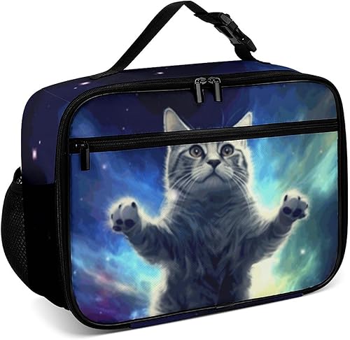 Lonchera reutilizable con diseño de gato de cielo estrellado, bolsa térmica con aislamiento, lonchera para comida y alimentos, bolsa de mano para