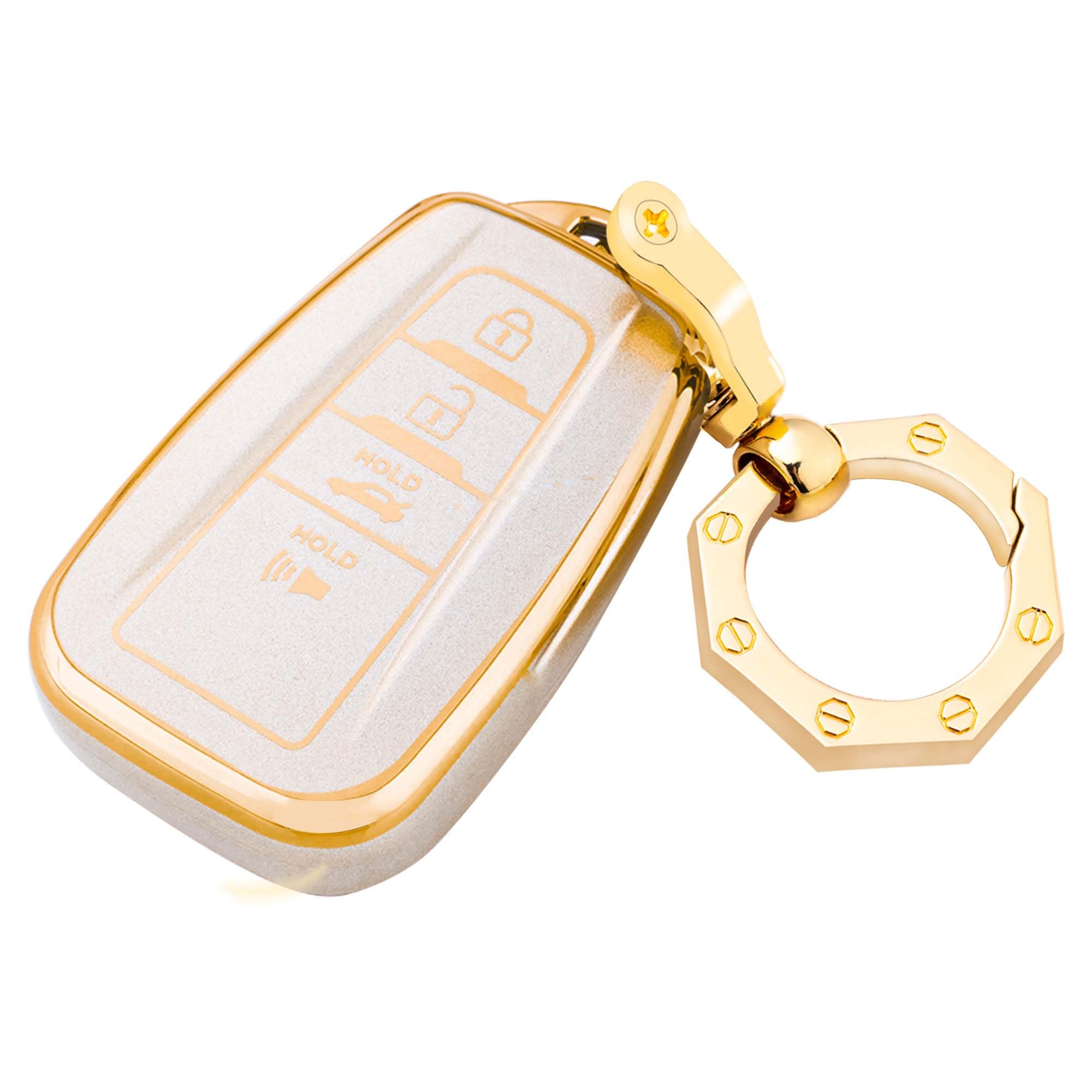 YHCFor Toyota Key Fob Cover with Gold Keychain fit Highlander RAV 4 Camry C-HR Corolla