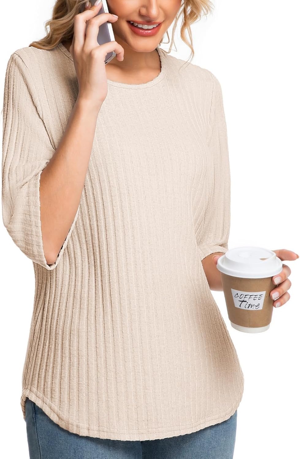 Women Fall Outfits Sweaters Tunic Tops Loose Fit Dressy 3/4 Sleeve Crew Neck Business Casual Blouses Shirts 2026 - Image 3