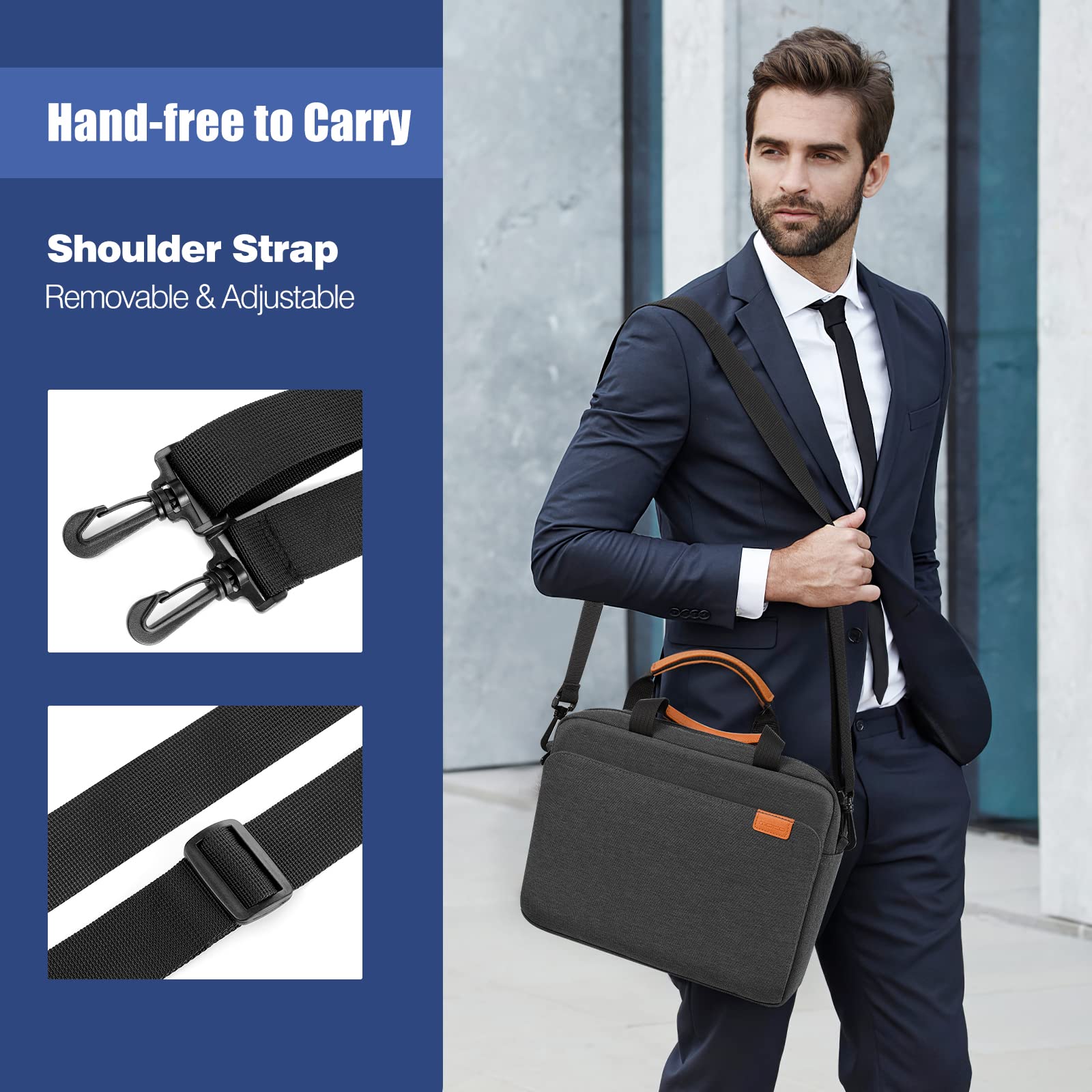 MoKo Custodia Borsa per Tablet da 12.9 inch, Custodia Morbida con Maniglia e Tracolla Compatibile con iPad Pro 12.9 M2 2022/2021/2020/2018, Borsa con Tasche Multiple, Nero & Grigio
