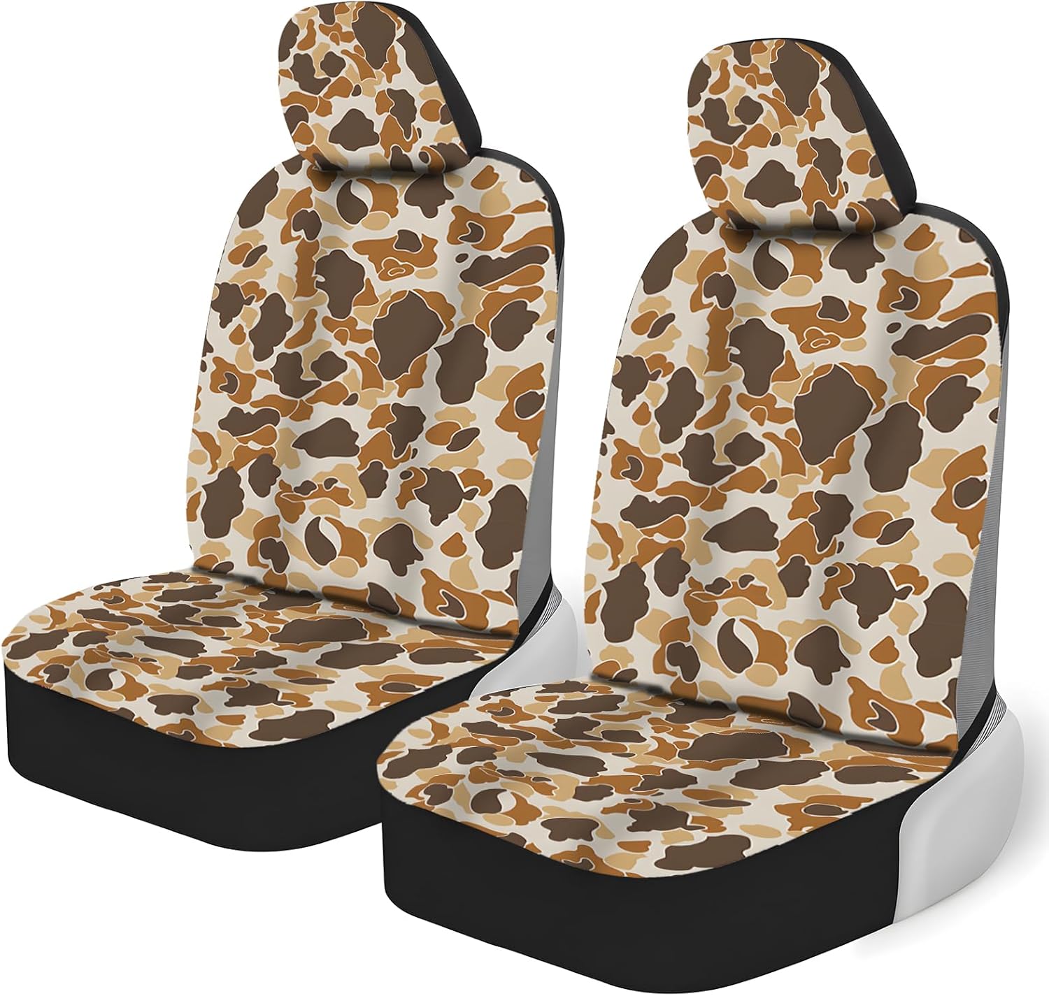 2 Packs Tan Duck Camo Car Seat Covers with Matching Headrest Universal Fit Most Vehicles, Automotive Camo Interior Accessories Fits Most Cars, Sedans, Vans, and Trucks