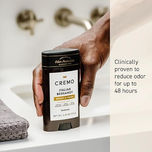 Miniatura 3 de Cremo Desodorante italiano sin aluminio de bergamota para hombres, protección contra olores de larga duración de 48 horas, 2.65 onzas