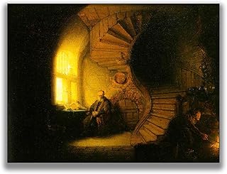 EBBU Rembrandt The Philosopher in Meditation Canvas Wall Art - Realistic Romanticism Renaissance Painting Print for Room Aesthetic Wall Decor (16 * 24,Unframed)
