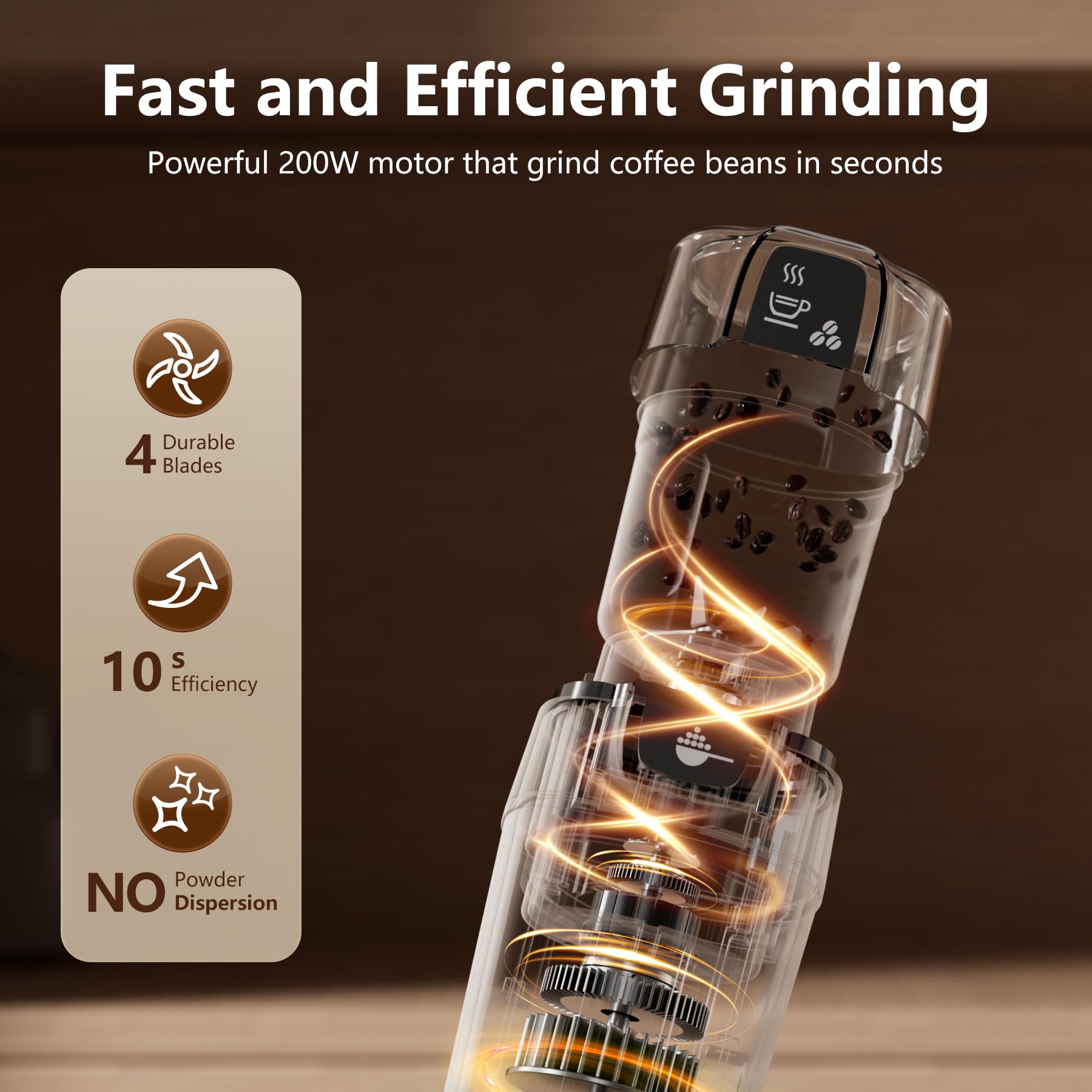 QEXREED Macina Caffe' Elettrico 200W, Macinacaffè Elettrico con Contenitori Rimovibili in acciaio inossidabile, 70g Capacità, per Chicchi di Caffè, Spezie, Cereali, Pepe, Noci