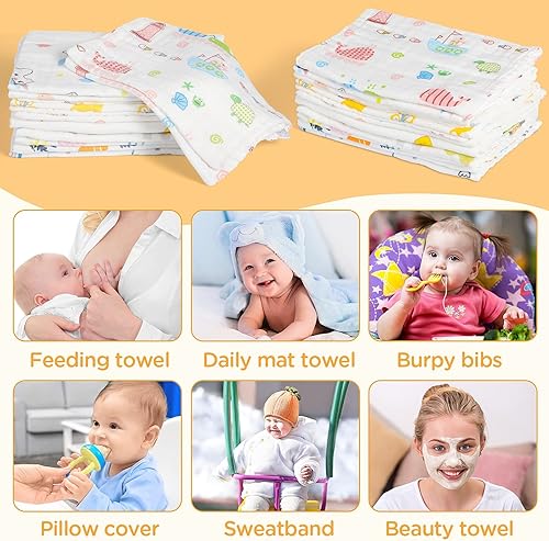 Miniatura 7 de 10 paños para eructos de 10 x 20 pulgadas, 6 capas de muselina suave y absorbente, toalla para recién nacidos, para baby shower, lavable a máquina,
