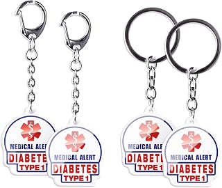 4pc Type1 Diabetes Alert Keychains - 2-Sided Allergy Tags for Bags/Zipper Pulls (Adult & Child)