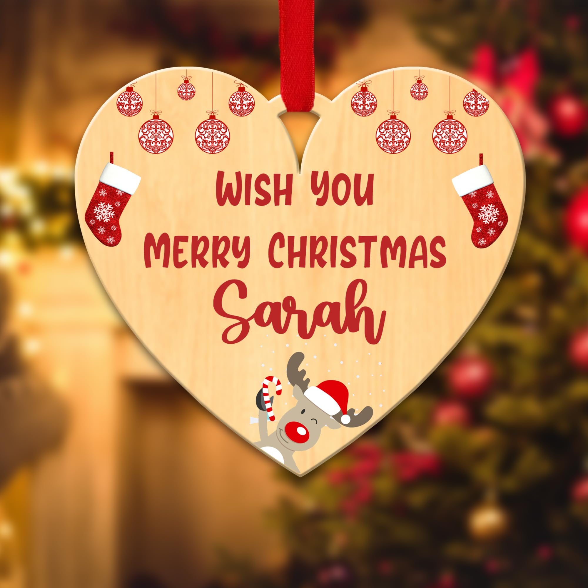 Kreatesquare Design-2 Personalised Christmas Tree Decorations Baubles With Cute Reindeer & Customised Name | Acrylic Xmas Tree Decoration Hanging Ornaments | Personalised Bauble Gifts For Xmas Decorations
