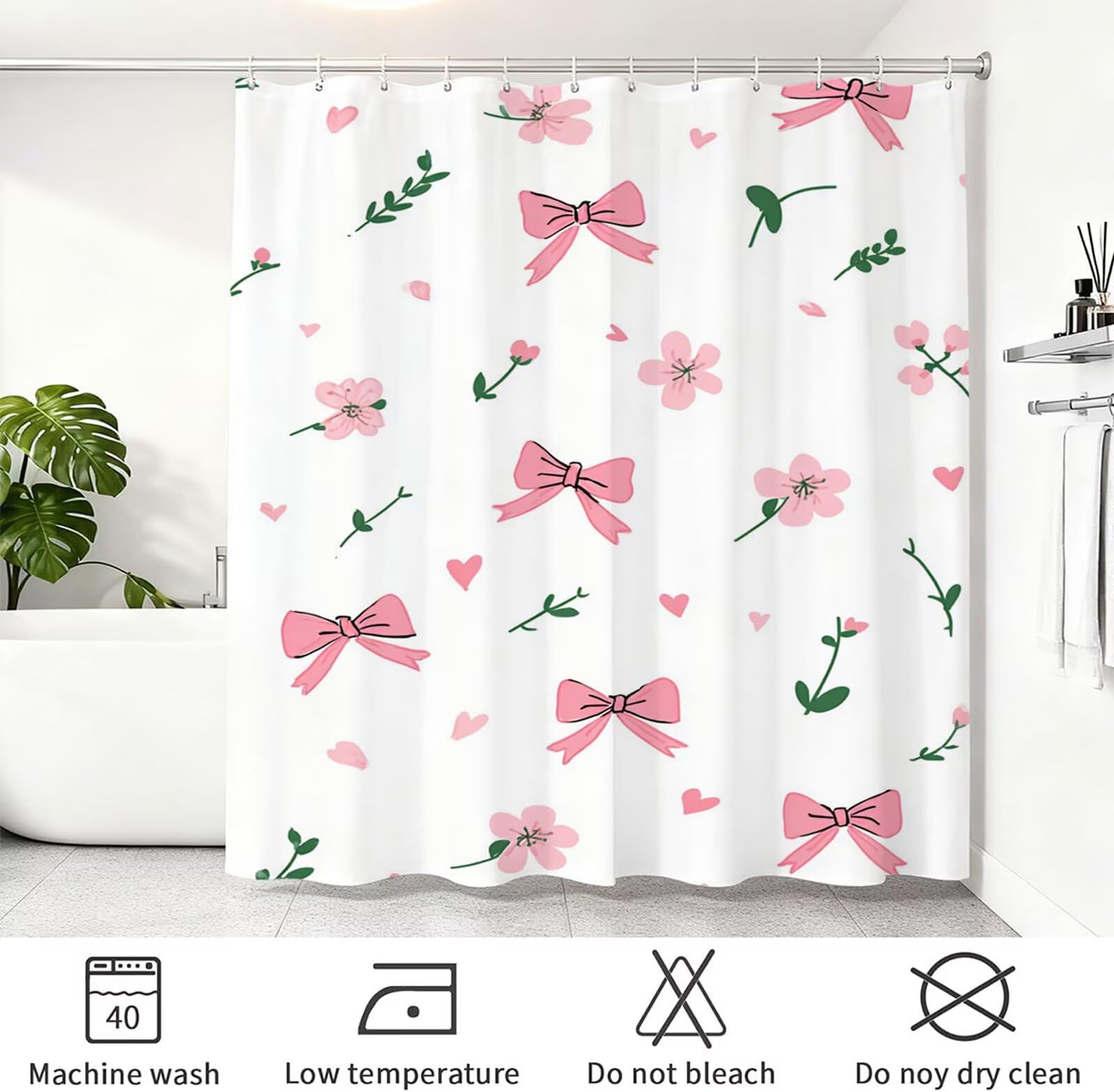 Rideau de Douche 180x240 cm - Tissu Polyester Imperméable Anti-Moisissure - 12 Anneaux Inclus - Ourlet Lesté pour Stabilité - Lavable en Machine - Idéal de Baignoire et Douche - Rose & Arc Y1#518