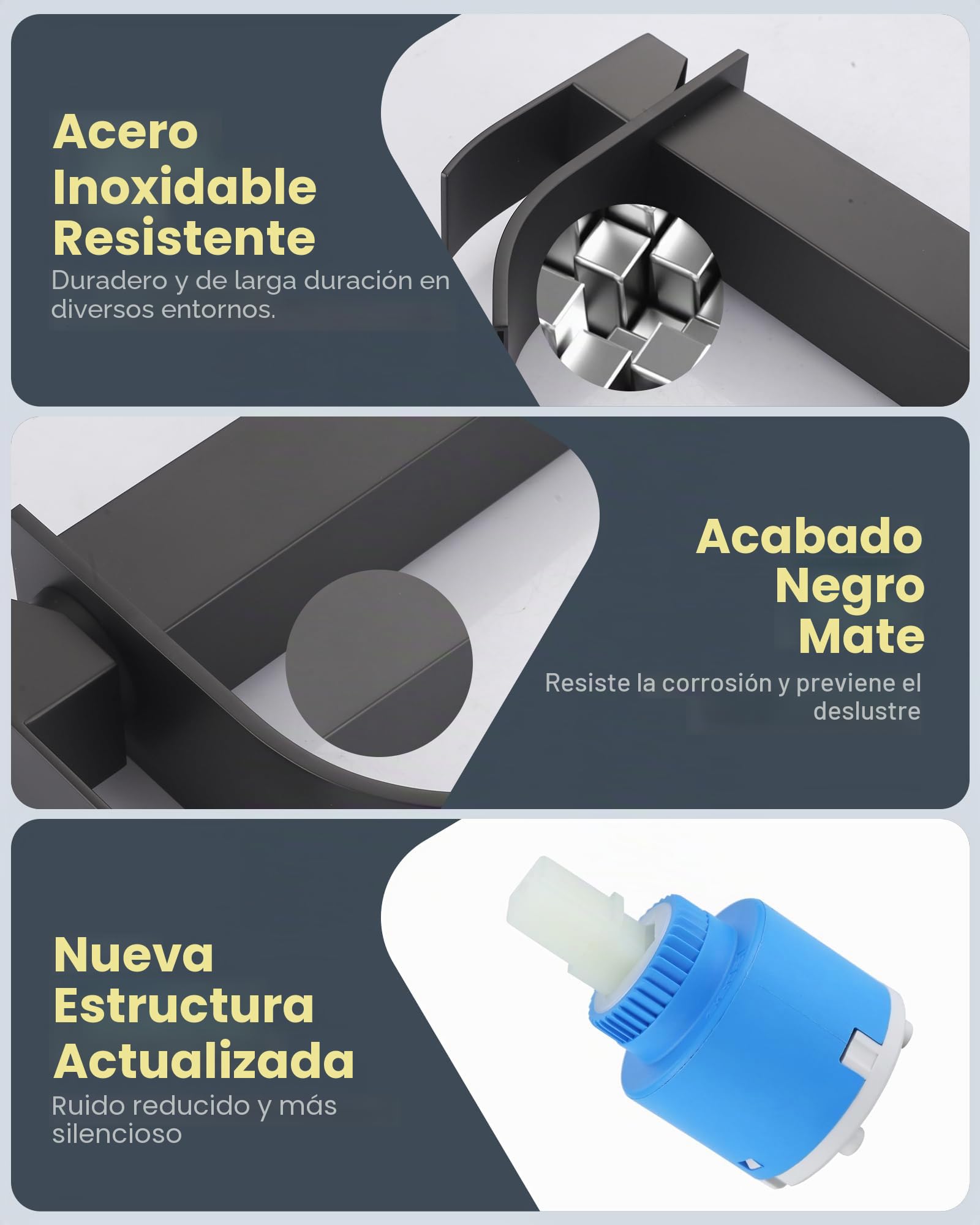 Grifo de cascada para baño negro, mezclador de lavabo monomando de acero inoxidable. Altura de salida 224 mm. Grifo de lavabo para 1 orificio, mezclador de recipiente con mangueras de agua de 60