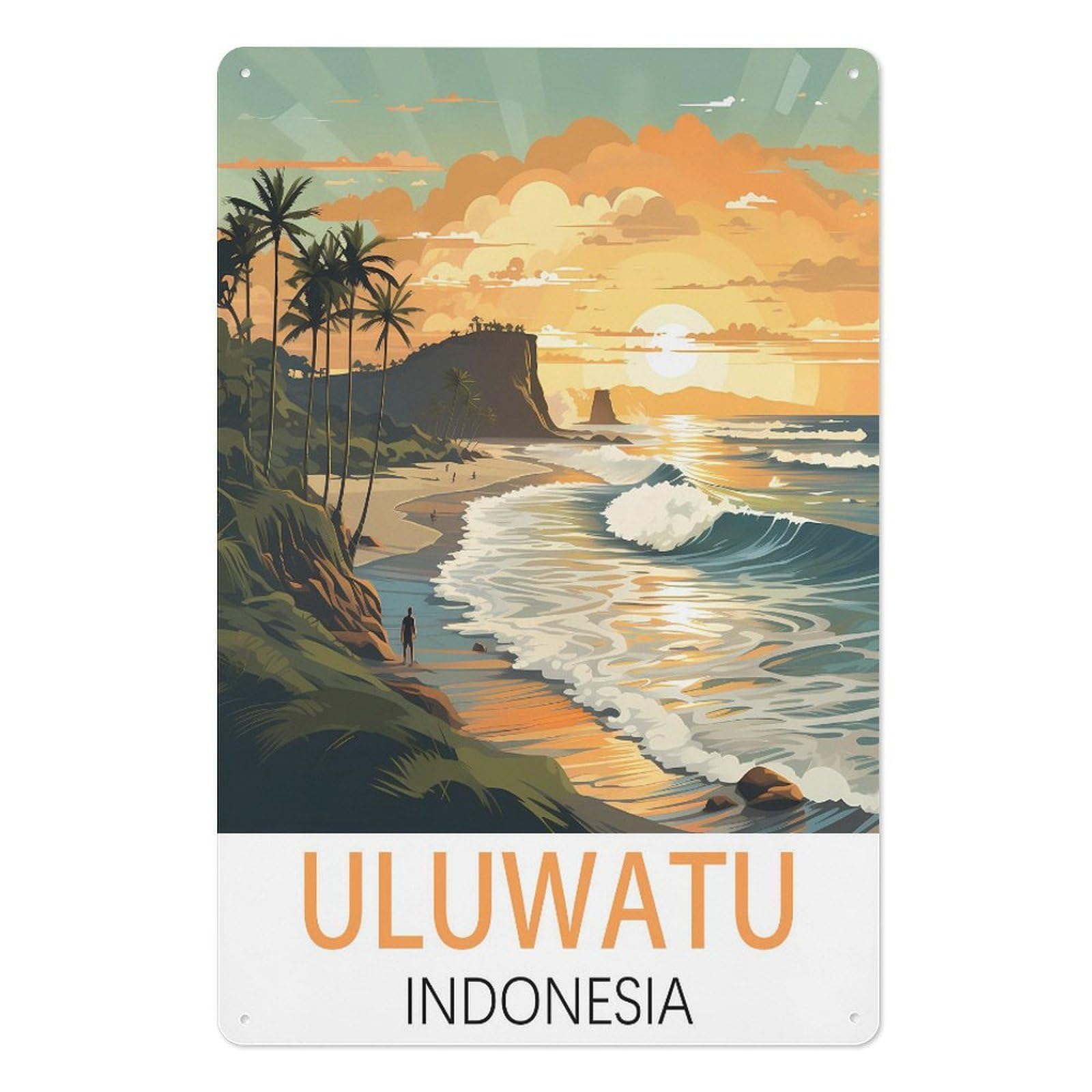 Uluwatu Indonesia Vintage Travel Poster Vintage Tin Sign 08x12inch(20x30cm) Wall Art for Home Office Bedroom Living Room Cafes Wall Decor