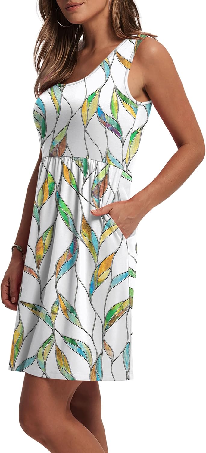 WIHOLL Women's Summer Dress 2026 A-Line Sleeveless Casual Sundress with Pockets Floral/Solid - Image 4