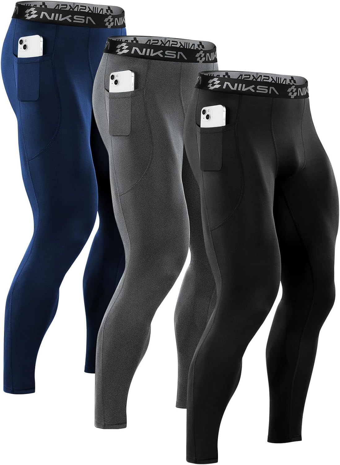 Niksa 1/3 Pack Men's Compression Pants, Performance Athletic Sports Leggings Gym Tights for Running Yoga Workout Sports