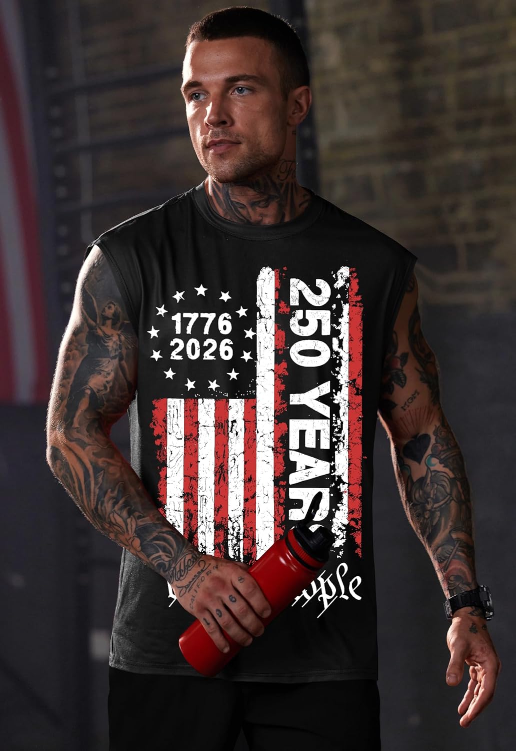 Mens American Flag‌ Tank Top Muscle Graphic Crewneck ‌Sleeveless Shirt (S-3XL)