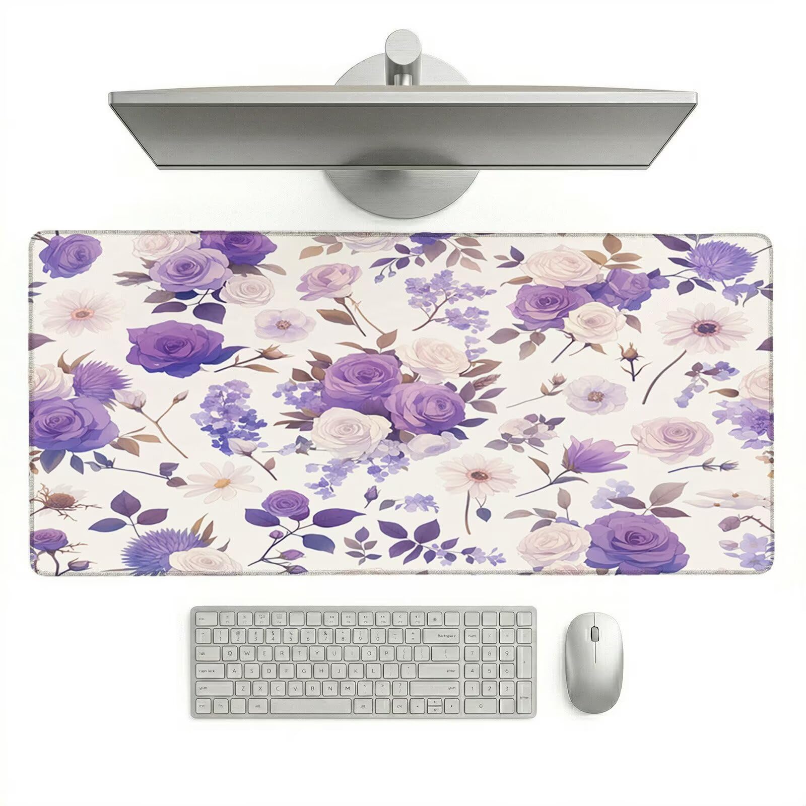 Sottomano Scrivania Grande 1200 x 600 x 3 mm Viola Tappetino Tastiera Computer con Base Antiscivolo e Bordi Cuciti, Protezione Impermeabile, per Lavoro, Casa e PC Gamer, Regali Uomini (Rose) L-x8904
