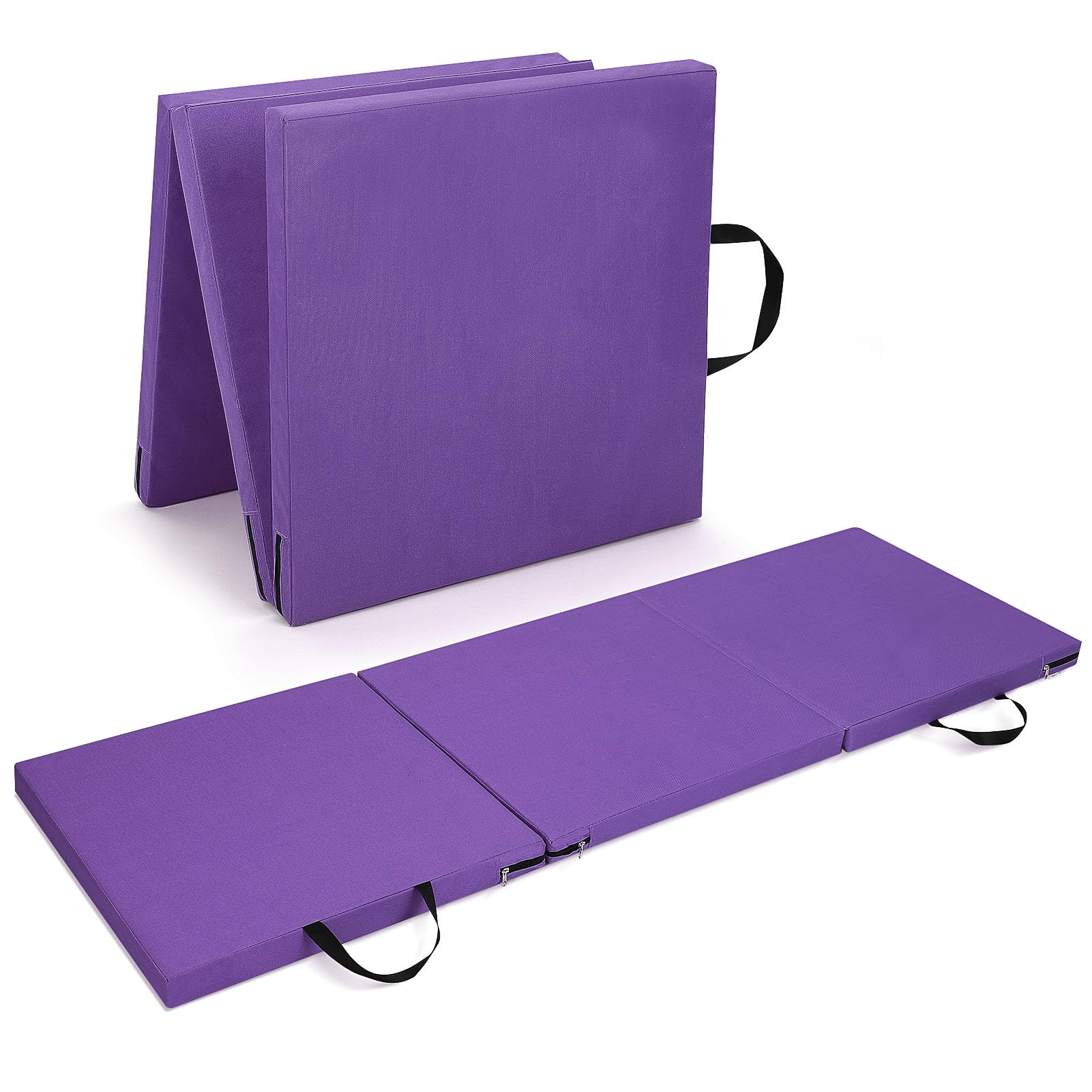 M.J COMFY-LIFE Tri-Fold Exercise Mat, 1.5" Thick Non-Slip Soft Foam Yoga Mat with Carry Strap Handles, Portable Folding Gym Mat for Yoga, Pilates, Gymnastics, Home Workout, Camping (Purple)