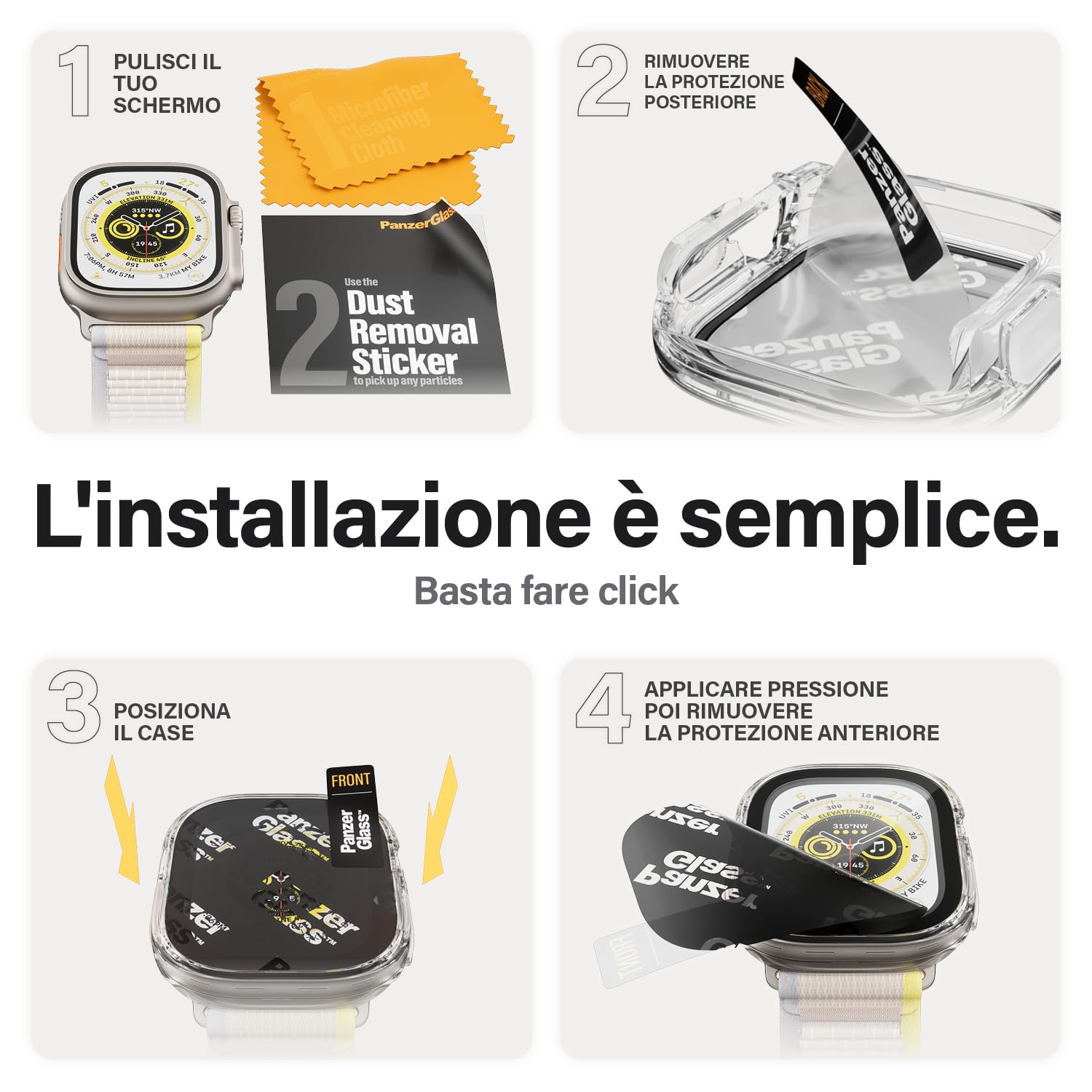 PanzerGlass™ Protezione Schermo per Apple Watch Ultra 2 - Custodia Protettiva Full Body con D3O® contro Graffi e Impatti, Realizzata in Vetro Temperato, Trasparente