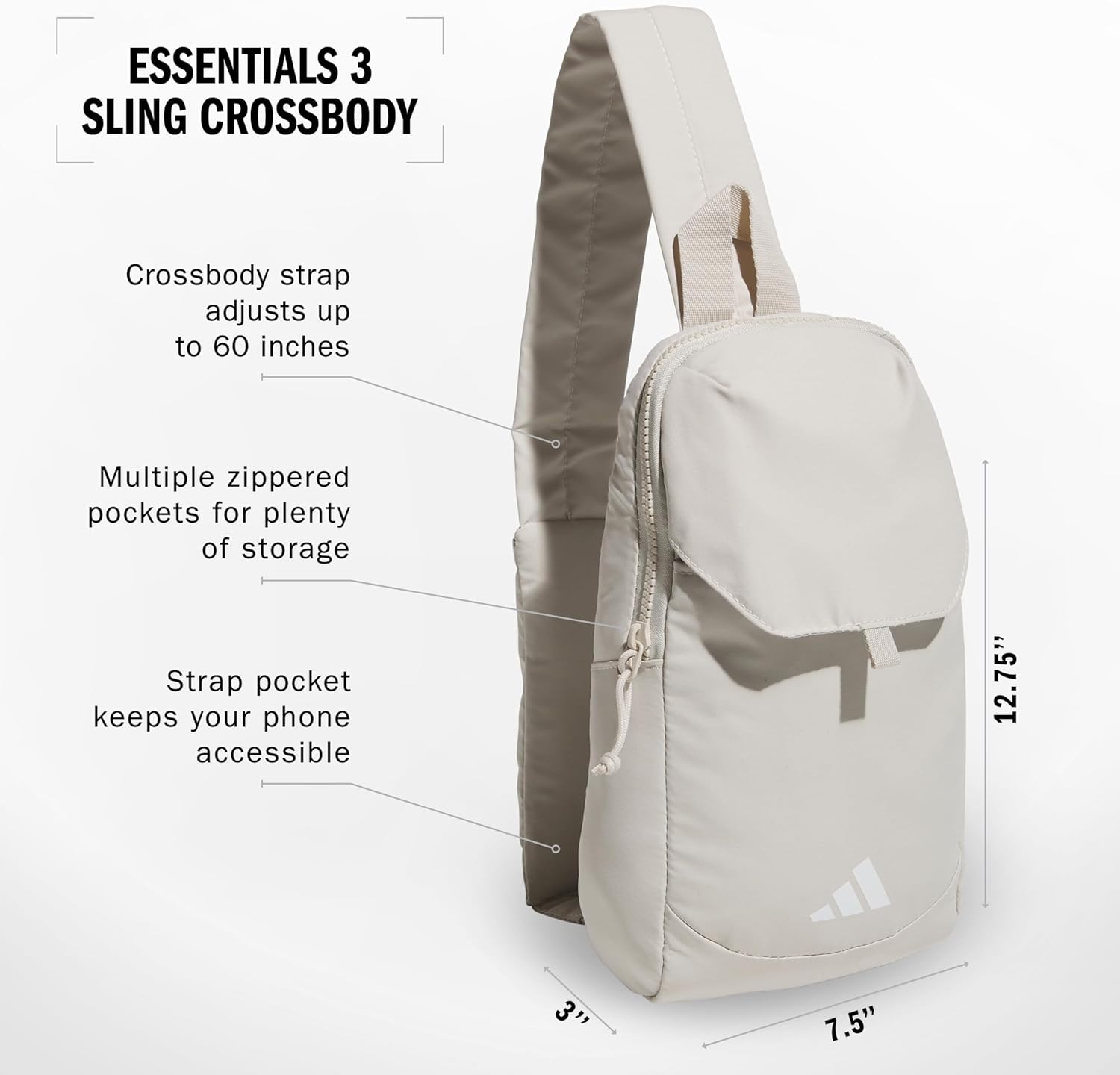 adidas Essentials 3 Sling Crossbody Bag (5L), Wonder Alumina Grey, One Size - Image 2