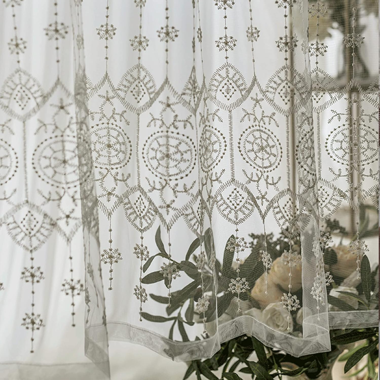 Kitchen Curtains,Pair Semi Transparent White Short Curtains,Voile Tier Curtains with Pole Pocket,Valance Coffee Curtains,Country Style Bistro Curtain for Modern Living Room Bedroom Kitchen