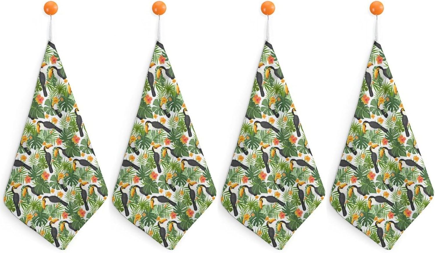 Toucan and Hibiscus Hand Towels for Bathroom Kitchen Towels Small Towel Handkerchiefs with Hanging Loop 4PCS
