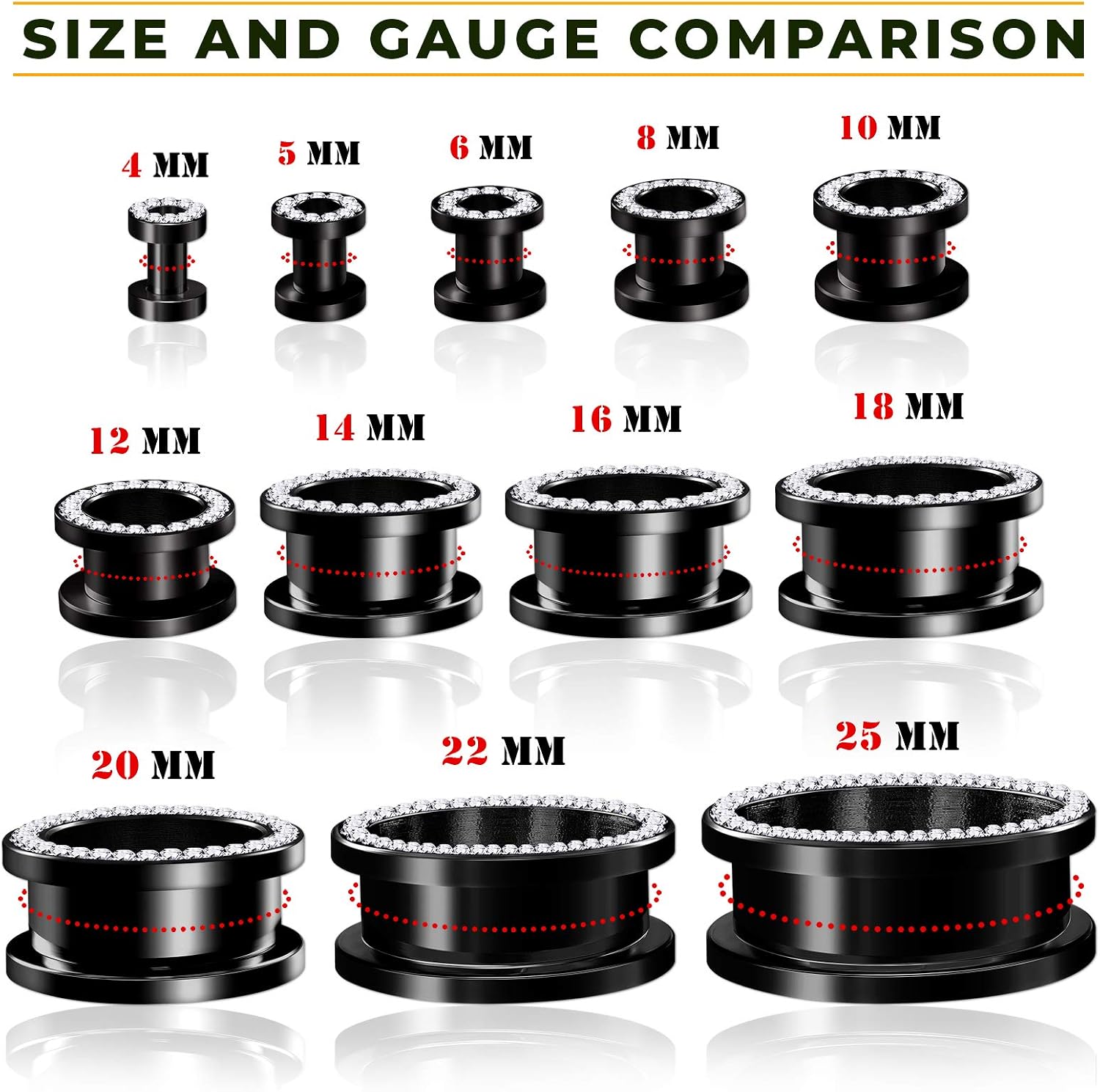 Pair of 316L Surgical Steel Screw Black Anodized Clear Crystal Piercing Jewelry Ear Stretching Lobe Plug flesh Tunnel Earring