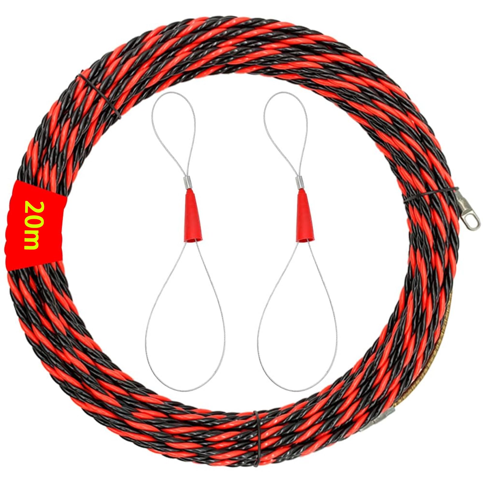 20M Wire Puller for Electrician, Wire Puller, Wire Lead Threading Device Tool, Professional Retractable Spiral Cable Fishing Rod with Flexible Spring for Conduit Installation Tasks (20m Length, Red)