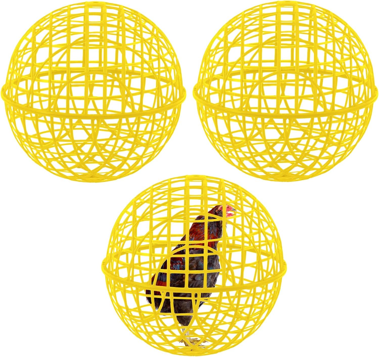 3 Pcs 19.7 Inch Yellow Ball Chicken Animals Cage, Plastic Rolling Orb Movable for Chickens Rabbits Birds Pigeons, Outdoor Farm Range Portable Round Coop Hutch Safety Globe Prevents Dog Bites