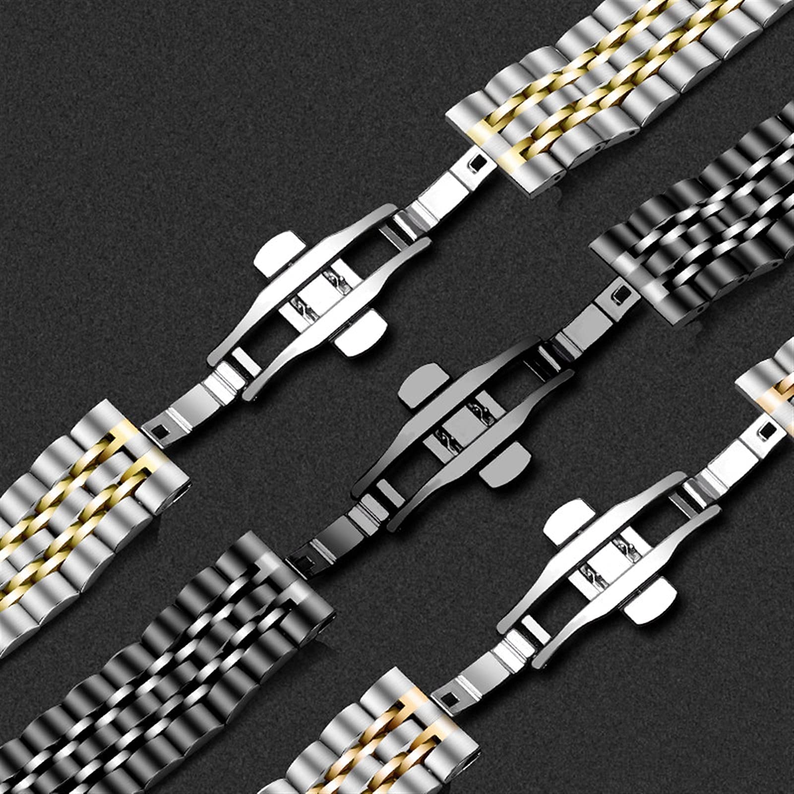 Uhrenarmband Sieben Perlen Edelstahlarmband Schnellverschluss Ersatzarmband 20mm 22mm (Roségold 20mm)