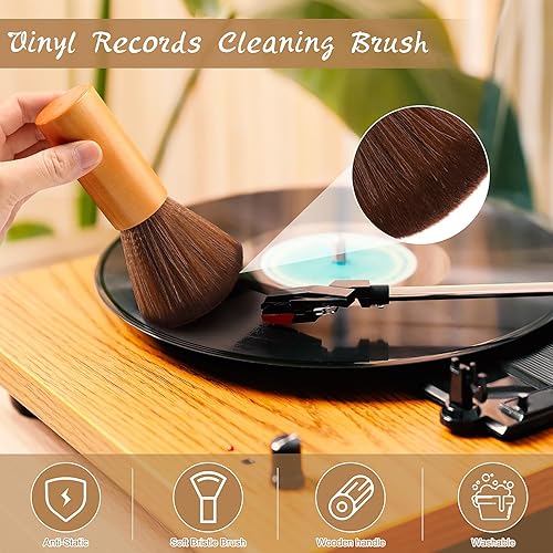 Vista 16 de 3 piezas de cepillo de limpieza de discos de vinilo de madera, antiestático, kit de limpiador de vinilo, accesorios de jugador, regalo para amantes