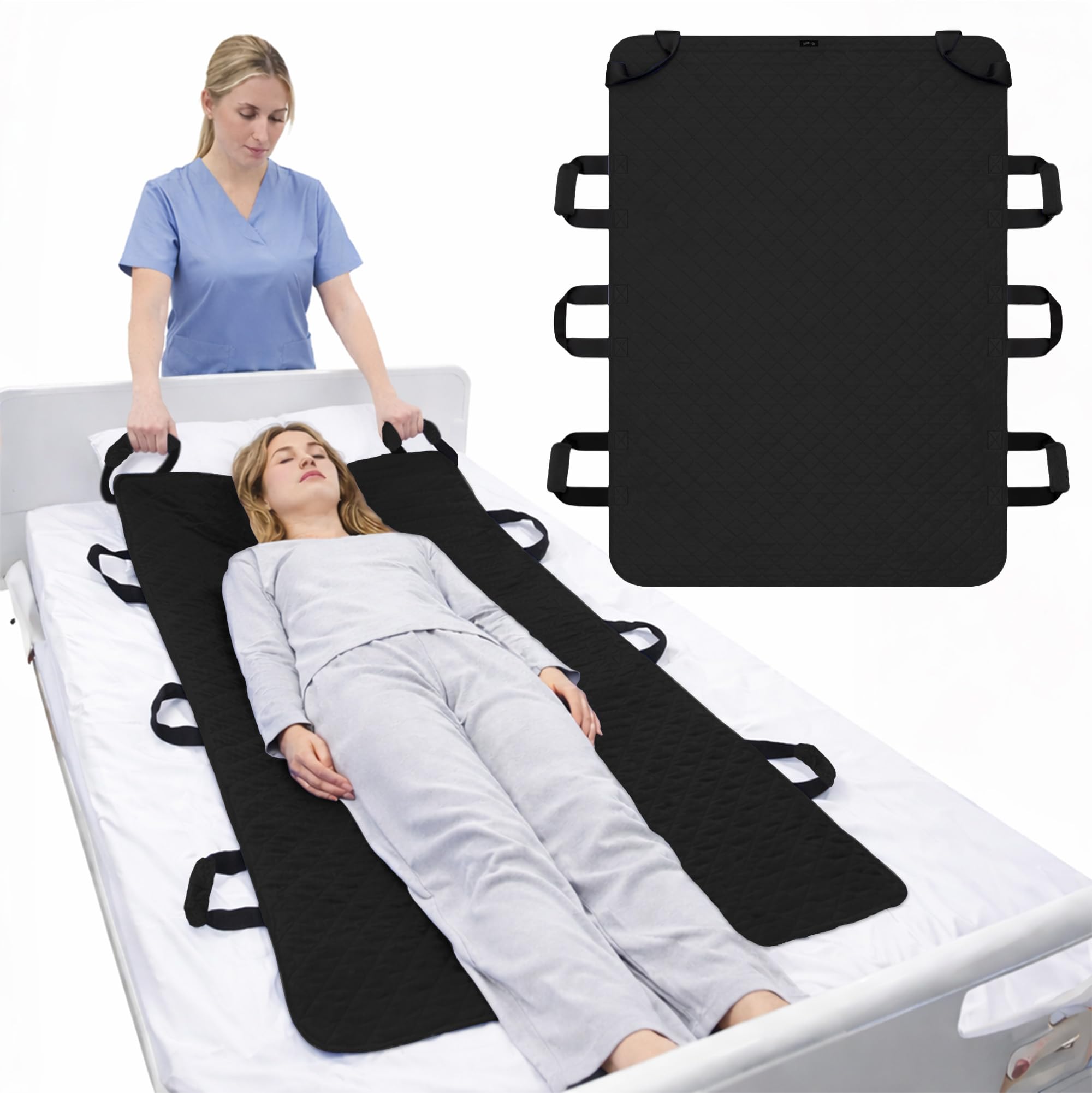 Washable Positioning Bed Pad with 8 Handles &amp; 4 Soft Handle Pads Waterproof