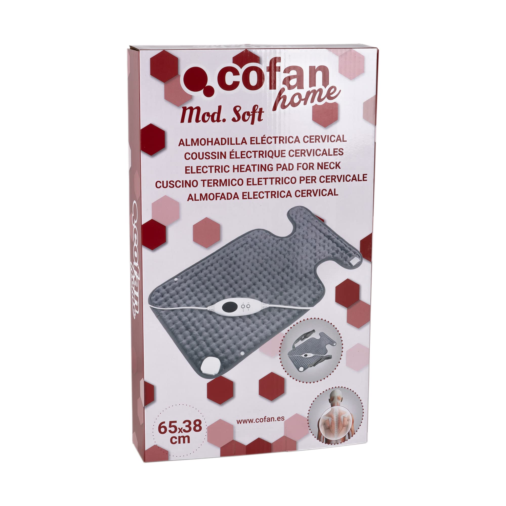 Cofan Cuscino termico elettrico per cervicale | Dimensioni: 65 x 38 cm | Colore: grigio | Allevia i dolori cervicali