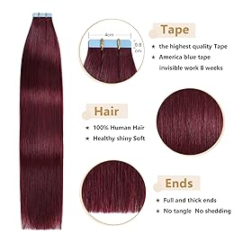YILITE Burgundy Tape in Hair Extensions 14 Inch 40g 20Pcs 99J Dark Red Remy Human Hair Skin Weft (14 Inch 99J)