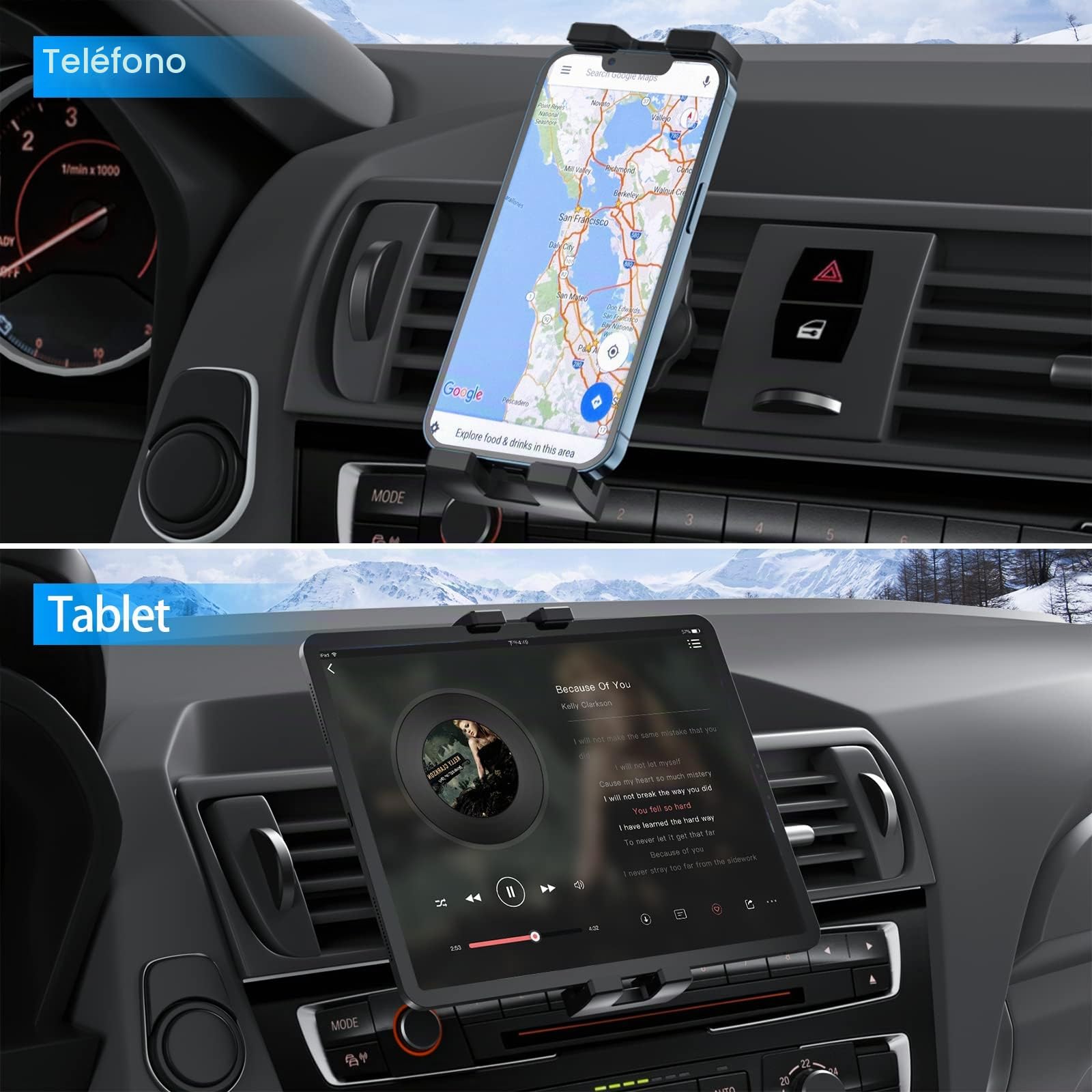 Soporte Tablet Rejilla Ventilacion Coche, Porta iPad Coche Rejilla Aire | Estable y Anticaída - con Rotación 360°para iPad Mini Air Pro, Galaxy Tab, Lenovo, iPhone, Móviles y Tabletas 4-13"