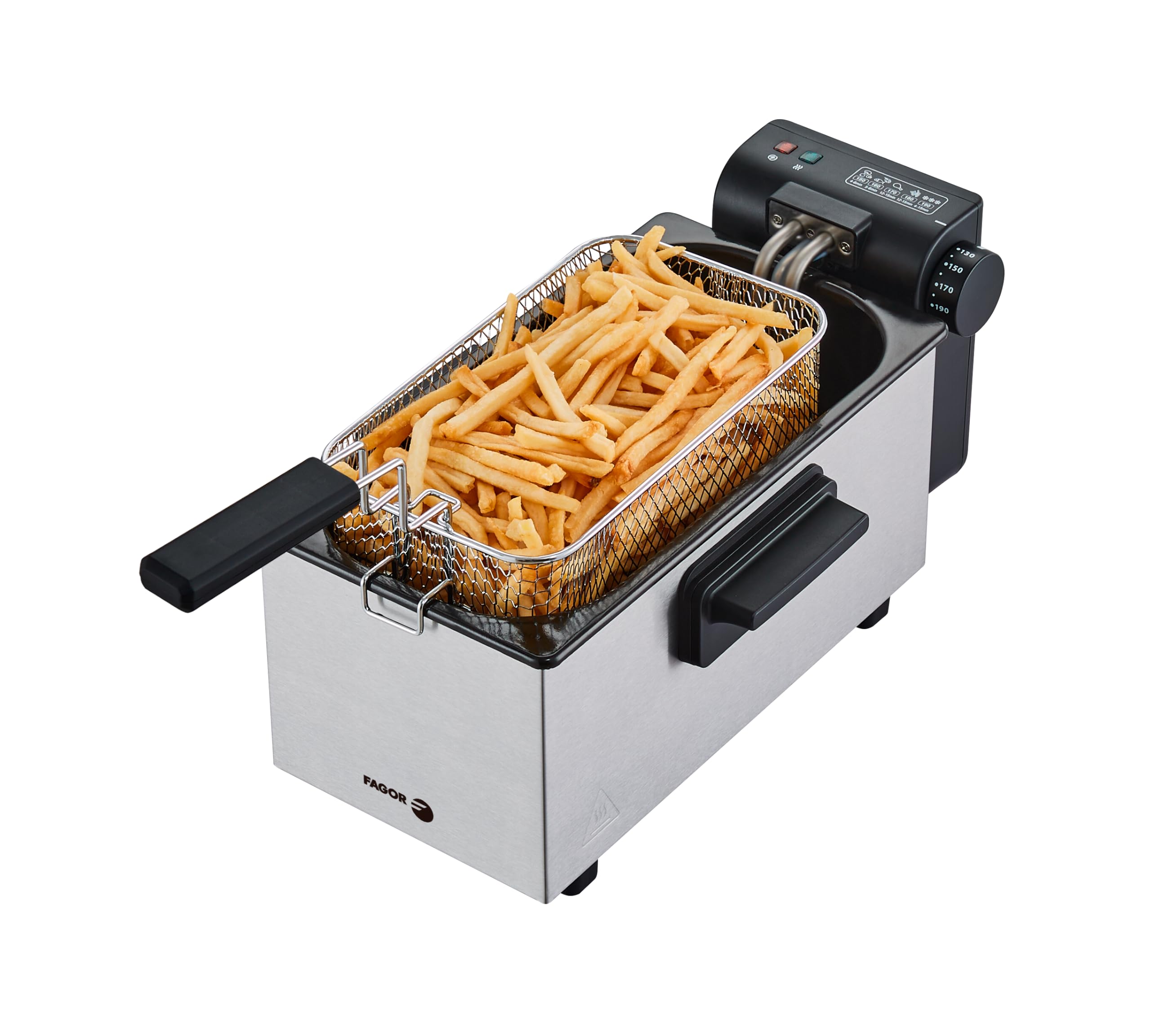 Freidora Eléctrica de Aceite 3L 2000W, Freidora de Acero Inoxidable con Temperatura Regulable hasta 190ºC, Cubeta Desmontable y Fácil Limpieza, para Patatas, Pollo y Fritos, FAGOR EasyFry