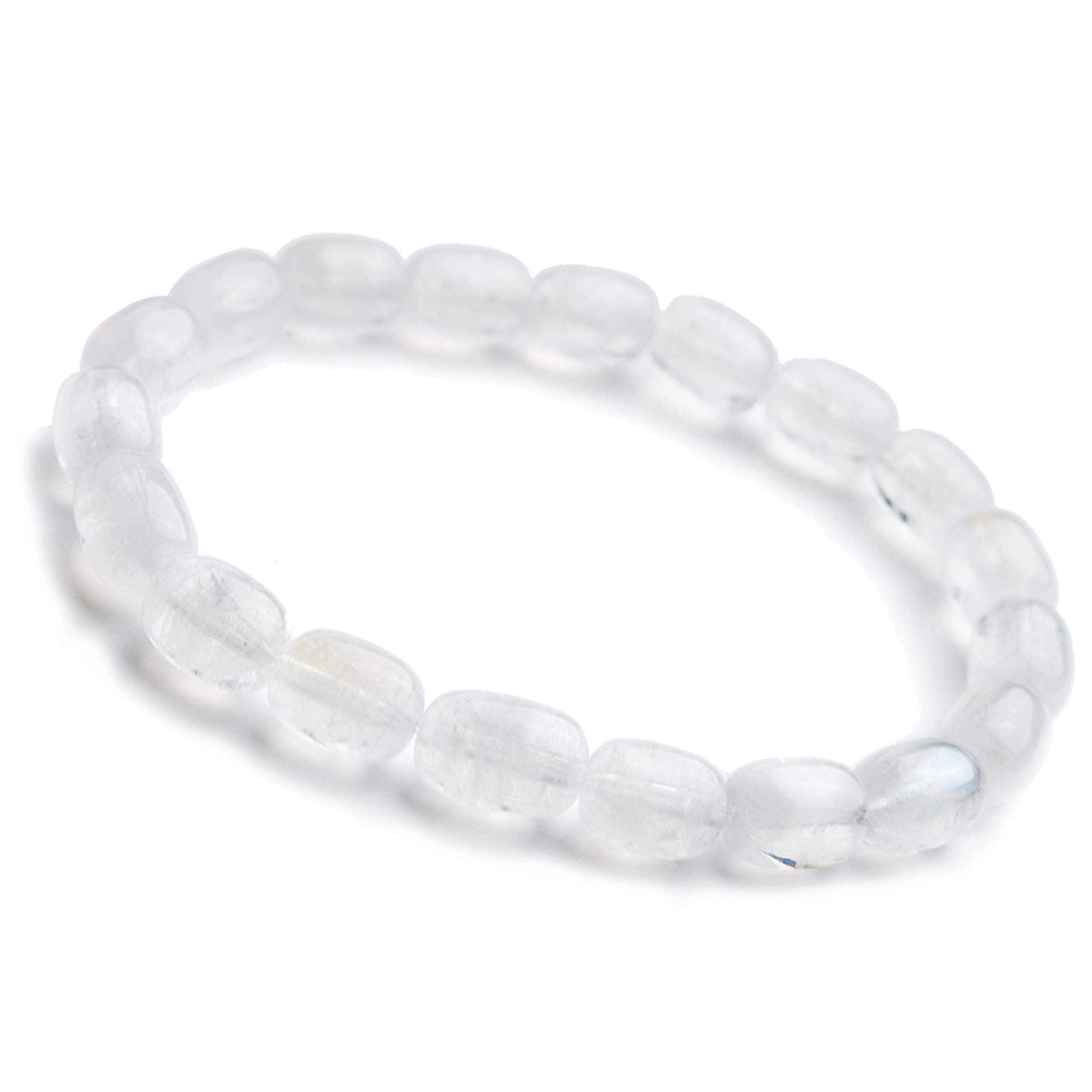 Pierre de lune naturelle véritable perles bleu clair bracelet 8mm extensible - 5