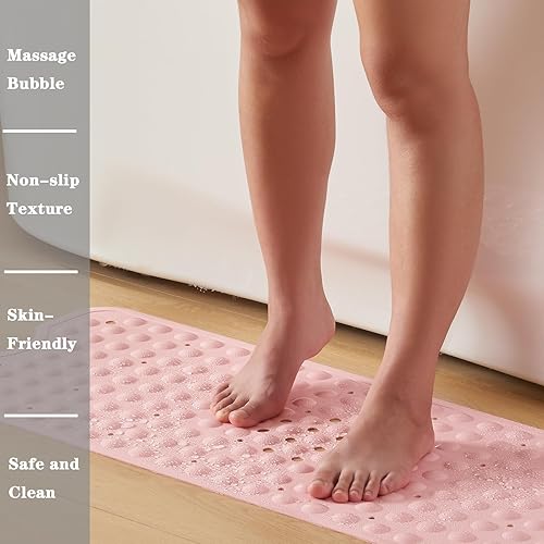 Miniatura 4 de YANZIFLY Alfombra de bañera para ducha Alfombrilla de baño de silicona suave de 16 x 40 pulgadas, antideslizante con ventosas, alfombrilla para baño