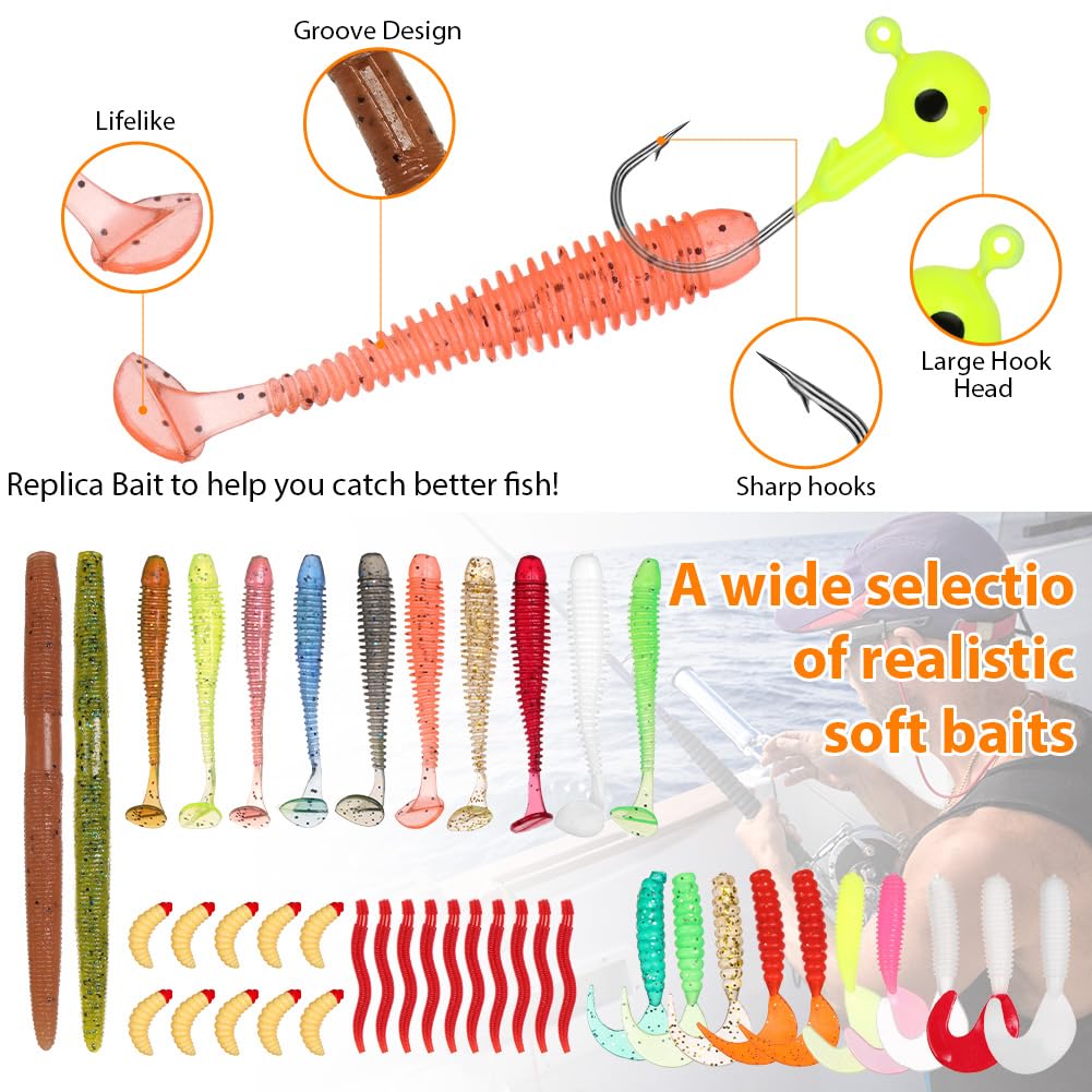 Vicloon Kits de Señuelos Pesca Artificiales Accesorios Cebos de Goma y Duros para Agua Dulce y Salada