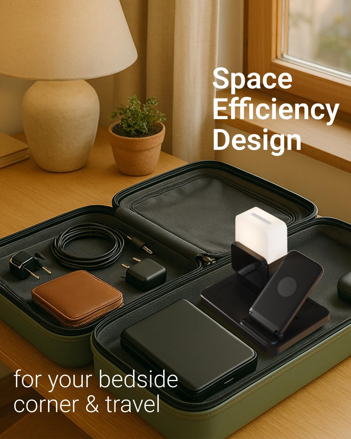 M.A.D LAB Nightstand Charging Station - Charging Station for Multiple Devices with Alarm Clock and Night Light, Wireless Fast Charger for iPhone, Android Phones, AirPods & Apple Watch (No Adapter)