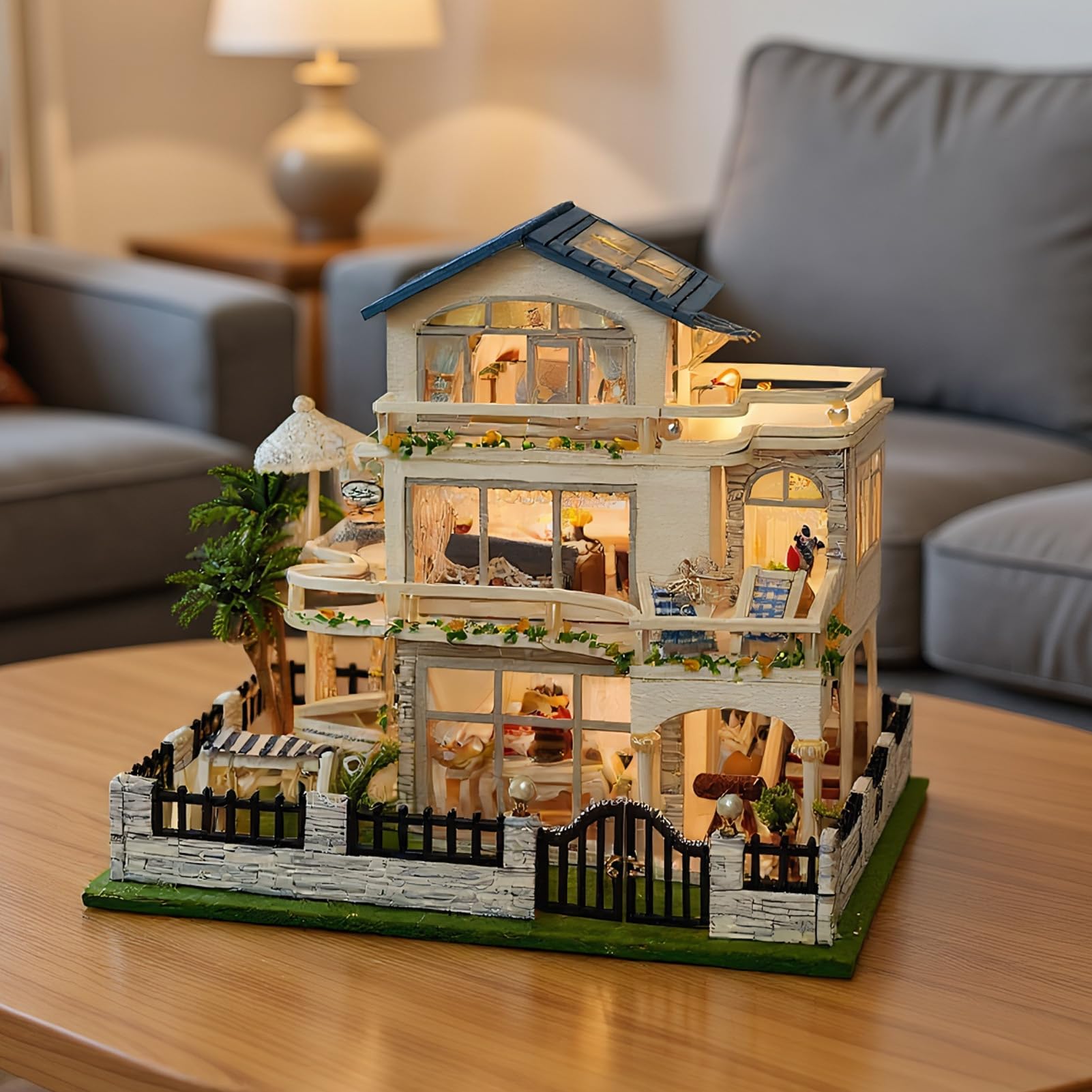 Kit per Creare Case in Miniatura | Modello 3D di Villa in Legno da Costruire con Luci LED,Set Creativi Fatti a Mano per Decorazione Casa Ragazzi Ragazze Adulti Famiglia Amici