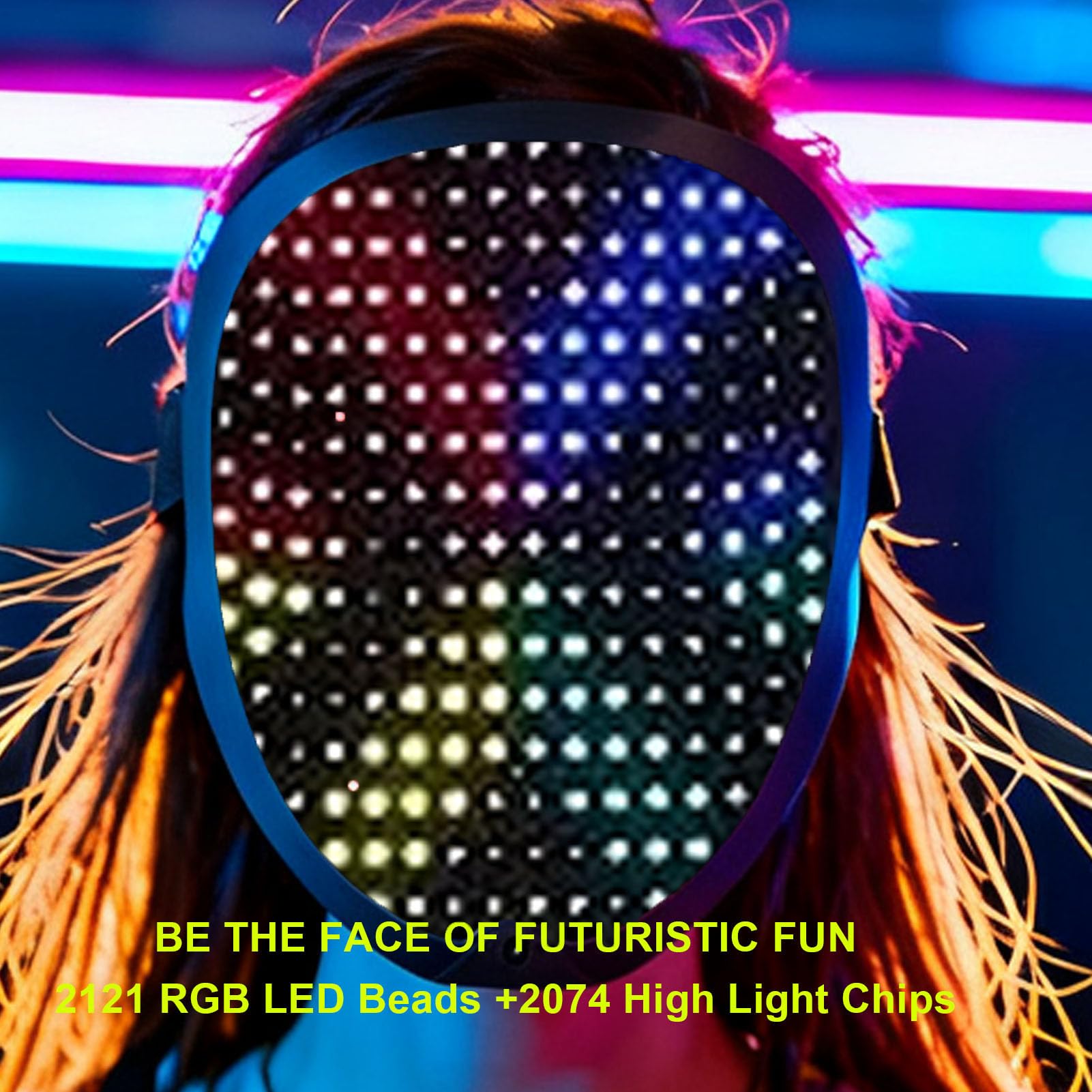 Naroote Maschera LED Che Trasforma Il Viso, Copertura LED Programmabile con 115 Modelli E Rilevamento Dei Gesti, Maschera Cosplay di Halloween Ricaricabile Controllata da App