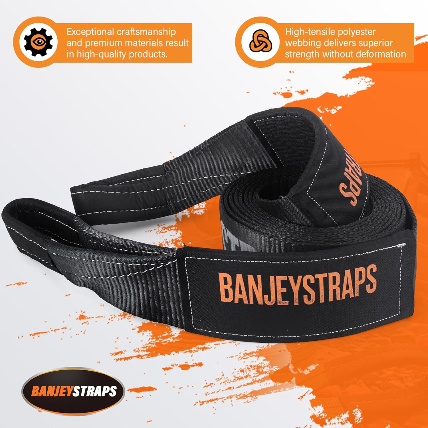 4" x 20 FT Recovery Tow Strap - 45,000 lb Break Strength Heavy Duty Snatch Strap, Elastic Towing Rope for Off-Road Jeep & 4x4 Truck Recovery, SUV & Vehicle Emergency Rescue