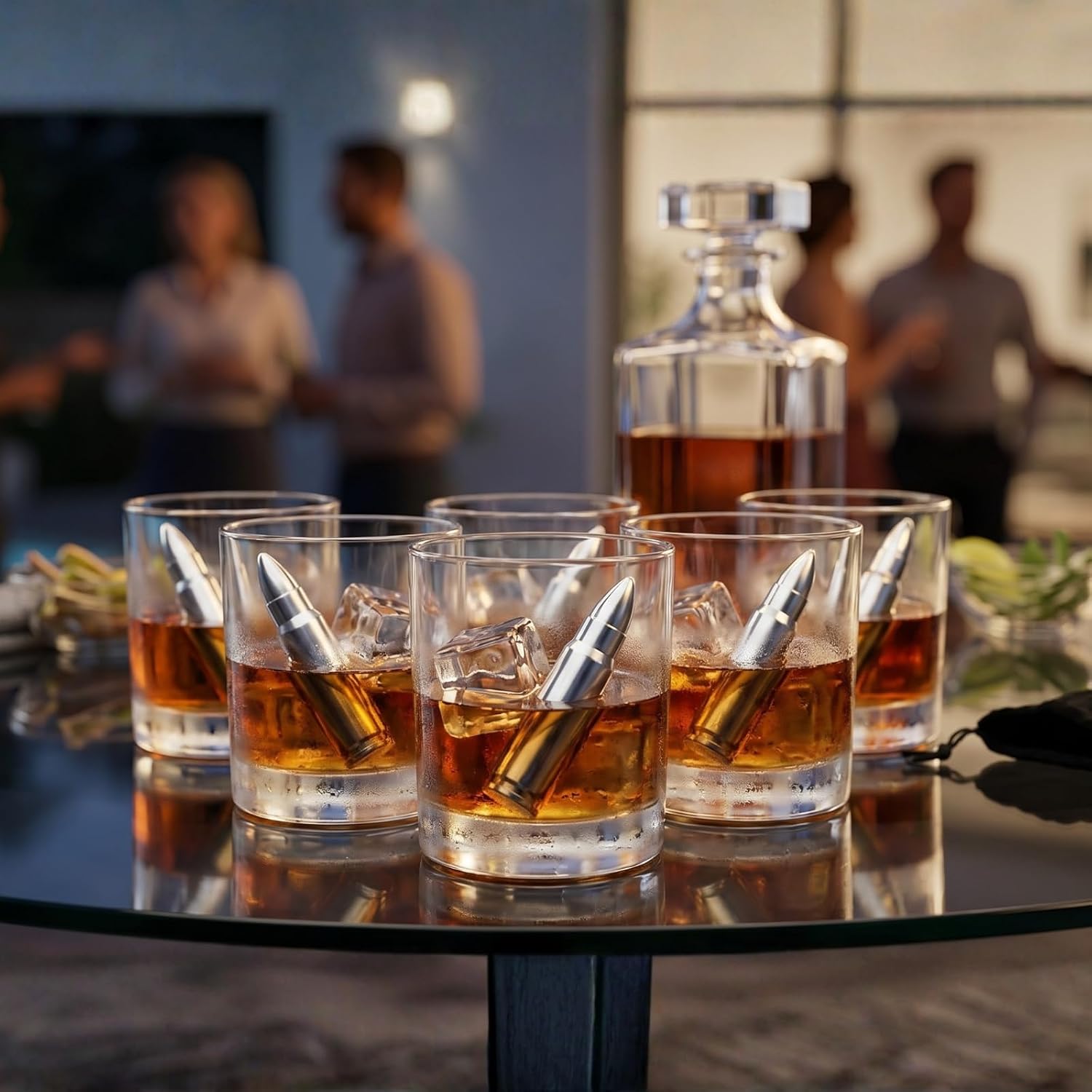 Bullet Whiskey Chillers Stones - Whiskey Rocks by The Wine Savant Set of 6 - Stainless Steel Bullet Shaped Ice Cubes, Gift Box Come, Tongs and Storage Bag, Whiskey or Scotch Rocks (Silver)