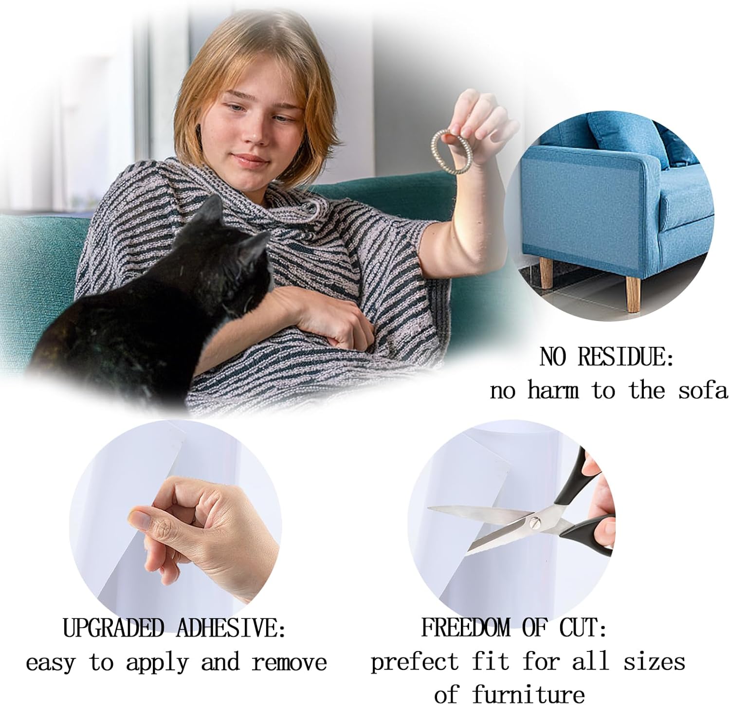 review 8 Pcs Cat Scratch Furniture Protector, Adhesive Cat Couch Protectors, Single-Sided Sticky Couch Protector for Cats