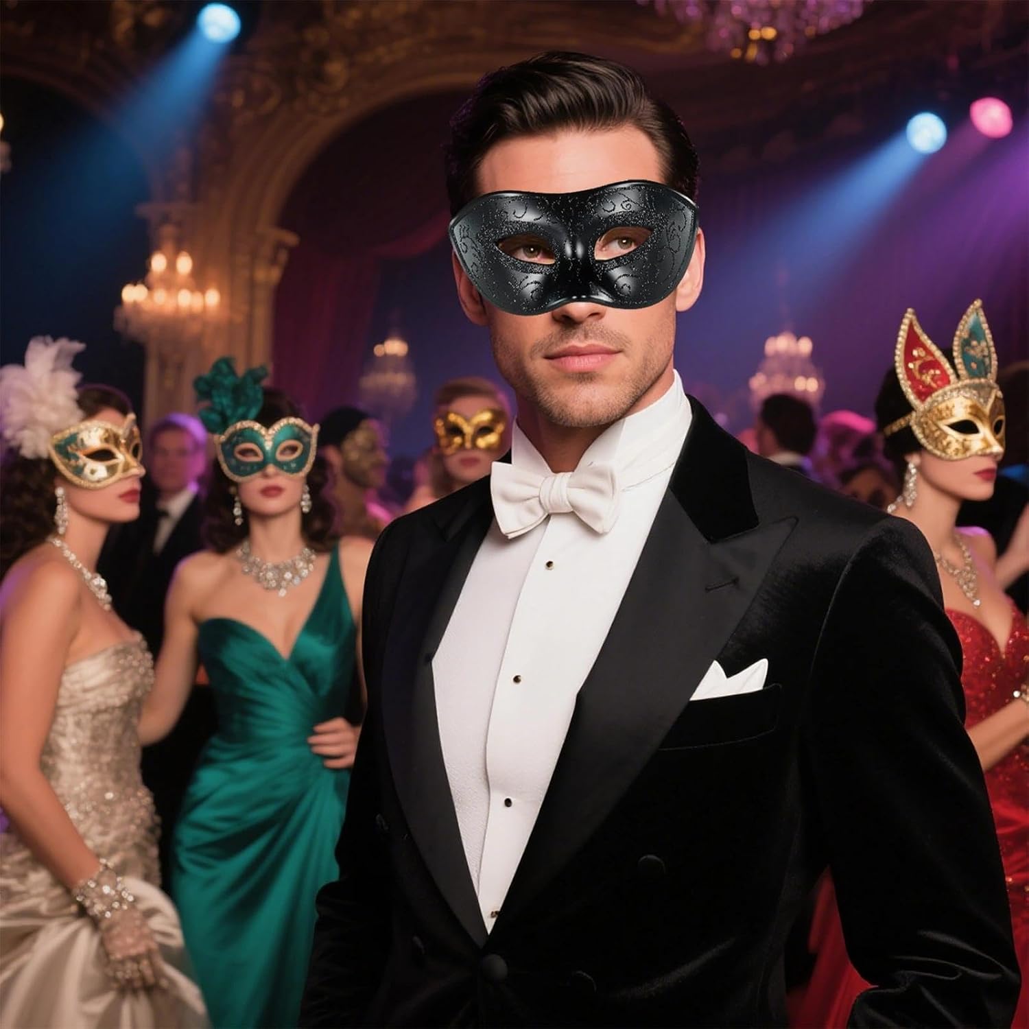 MYSEUNI Venetian Masquerade Mask for Men - Retro Carnival Mask- Adjustable Headband for Halloween, Mardi Gras, Party Balls